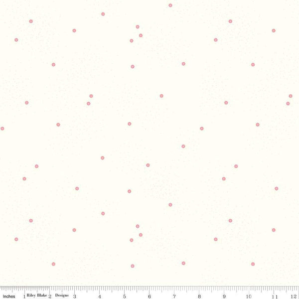 SALE Dainty Daisy on Cloud C700 Peony by Riley Blake Designs - Floral Flowers Pin Dots - Quilting Cotton Fabric