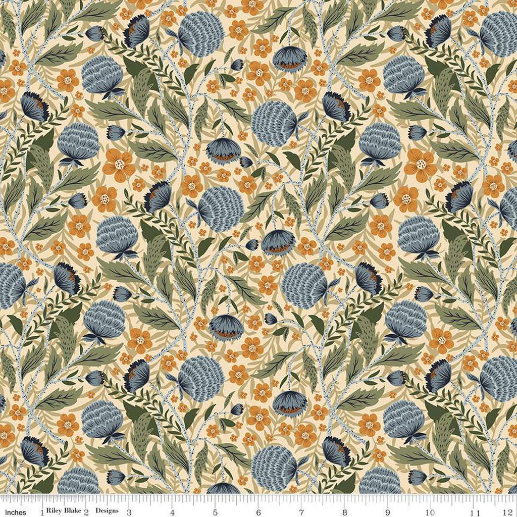 11" End of Bolt - The Old Garden William C14231 Vanilla by Riley Blake Designs - Floral Flowers - Quilting Cotton Fabric