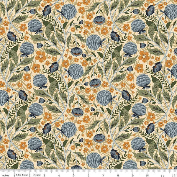 11" End of Bolt - The Old Garden William C14231 Vanilla by Riley Blake Designs - Floral Flowers - Quilting Cotton Fabric