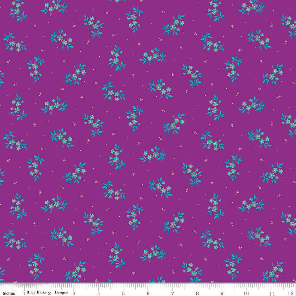 SALE Brilliance Delicate Floral C14222 Fuchsia - Riley Blake Designs - Flowers Pin Dots - Quilting Cotton Fabric