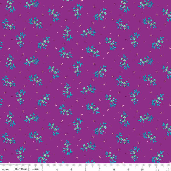 SALE Brilliance Delicate Floral C14222 Fuchsia - Riley Blake Designs - Flowers Pin Dots - Quilting Cotton Fabric