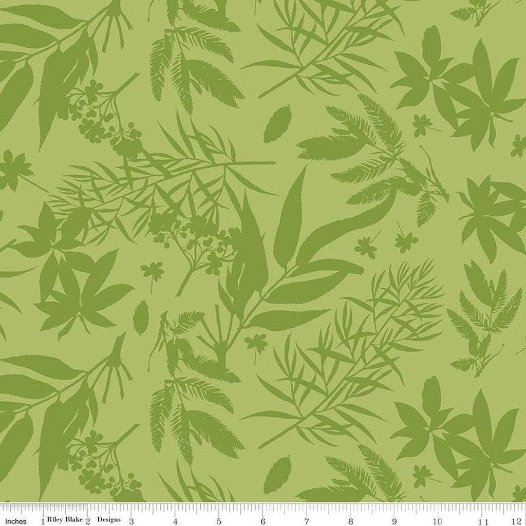SALE Floral Gardens Foliage C14361 Green - Riley Blake Designs - Tone-on-Tone Flowers Leaves - Quilting Cotton Fabric