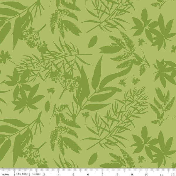 SALE Floral Gardens Foliage C14361 Green - Riley Blake Designs - Tone-on-Tone Flowers Leaves - Quilting Cotton Fabric
