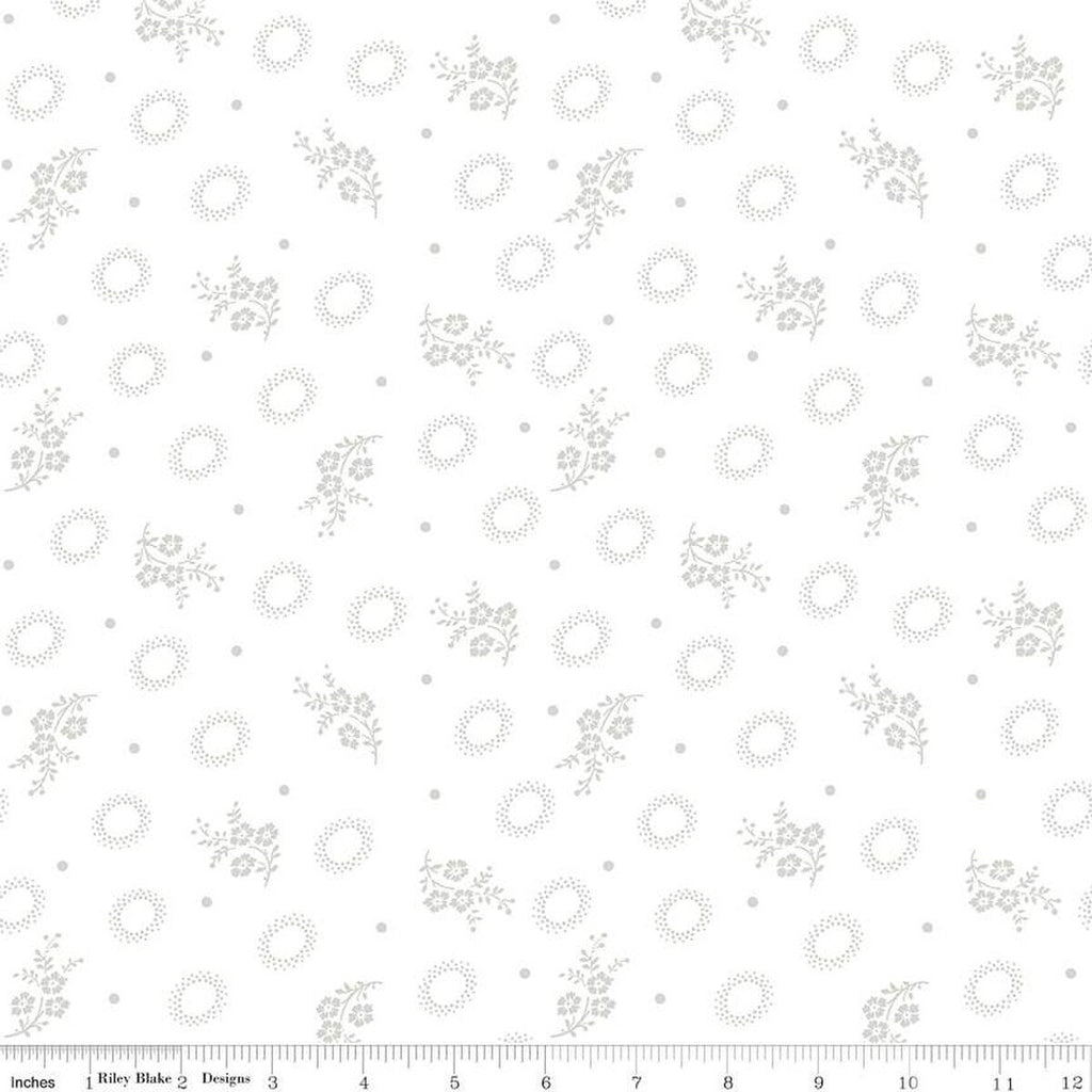 CLEARANCE Lights On Seeds and Stems C14470 - Riley Blake Designs - Floral Flowers Dotted Circles White-on-White - Quilting Cotton Fabric