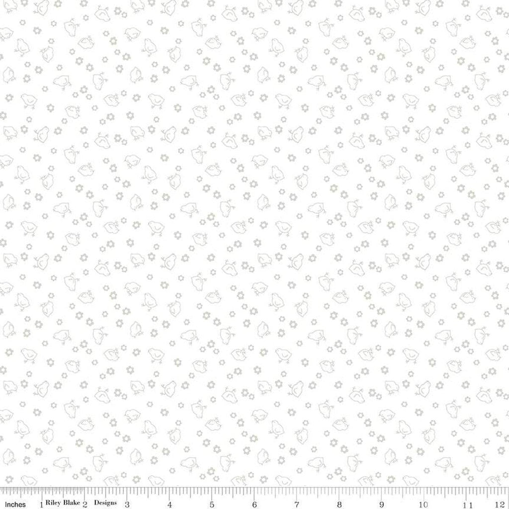 Lights On Chicks C14489 - Riley Blake Designs - White-on-White Chicks Flowers - Quilting Cotton Fabric