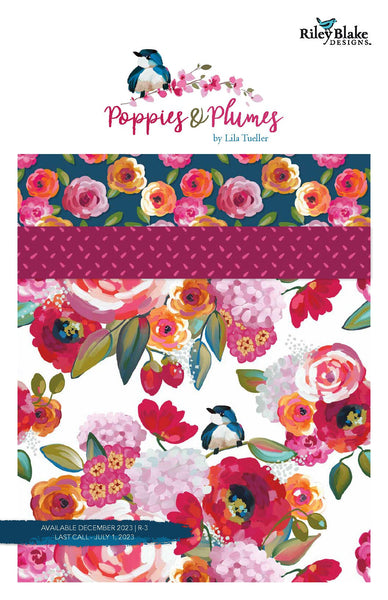 SALE Poppies and Plumes Fat Quarter Bundle 21 pieces - Riley Blake Designs - Pre cut Precut - Quilting Cotton Fabric