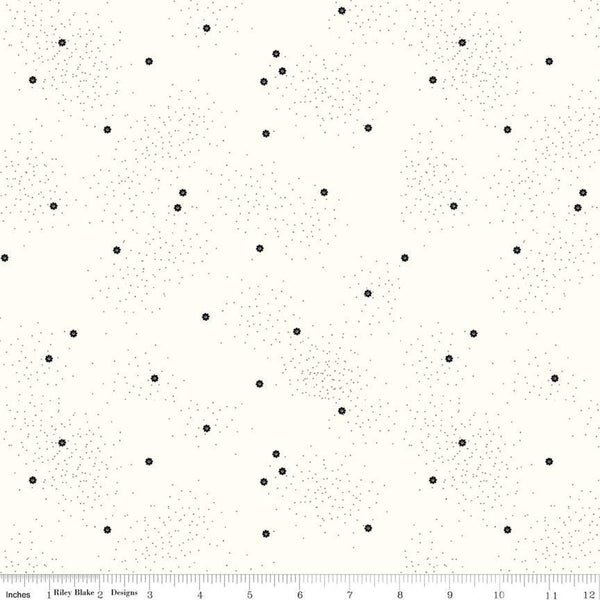 SALE Dainty Daisy on Cloud C700 Licorice by Riley Blake Designs - Floral Flowers Pin Dots - Quilting Cotton Fabric