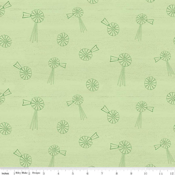 SALE Spring Barn Quilts Windmills C14333 Green - Riley Blake Designs - Line-Drawn Windmills - Quilting Cotton Fabric