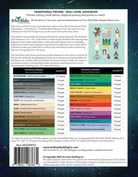 SALE Sew Place Like Home Quilt PATTERN P203 by Art East Quilting Company - Riley Blake - INSTRUCTIONS Only - World of Oz - Advanced