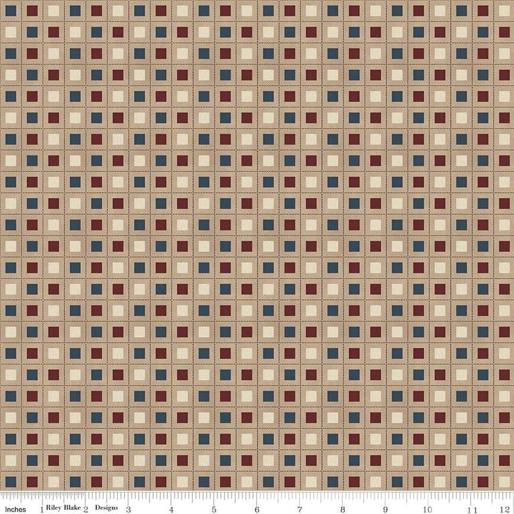 SALE Huckleberry Saltbox Blocks C14353 Almond by Riley Blake Designs - Geometric Dotted Grid Squares - Quilting Cotton Fabric