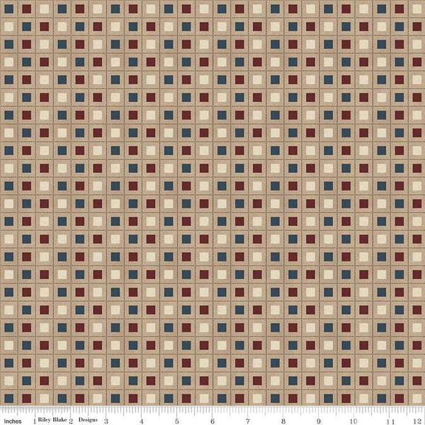 SALE Huckleberry Saltbox Blocks C14353 Almond by Riley Blake Designs - Geometric Dotted Grid Squares - Quilting Cotton Fabric