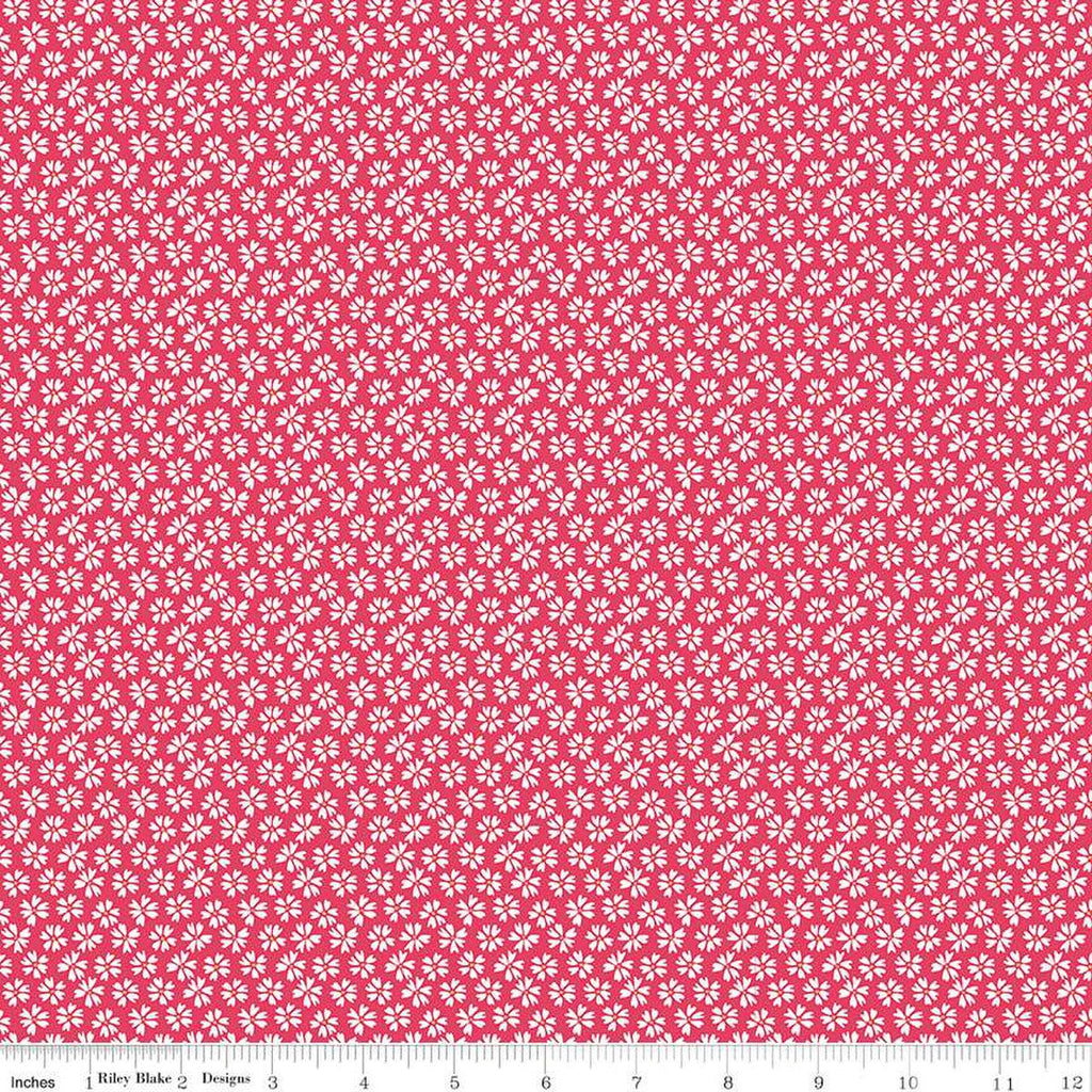SALE Flora No. 6 Ditsy C14463 Raspberry by Riley Blake Designs - Floral White Flowers - Quilting Cotton Fabric