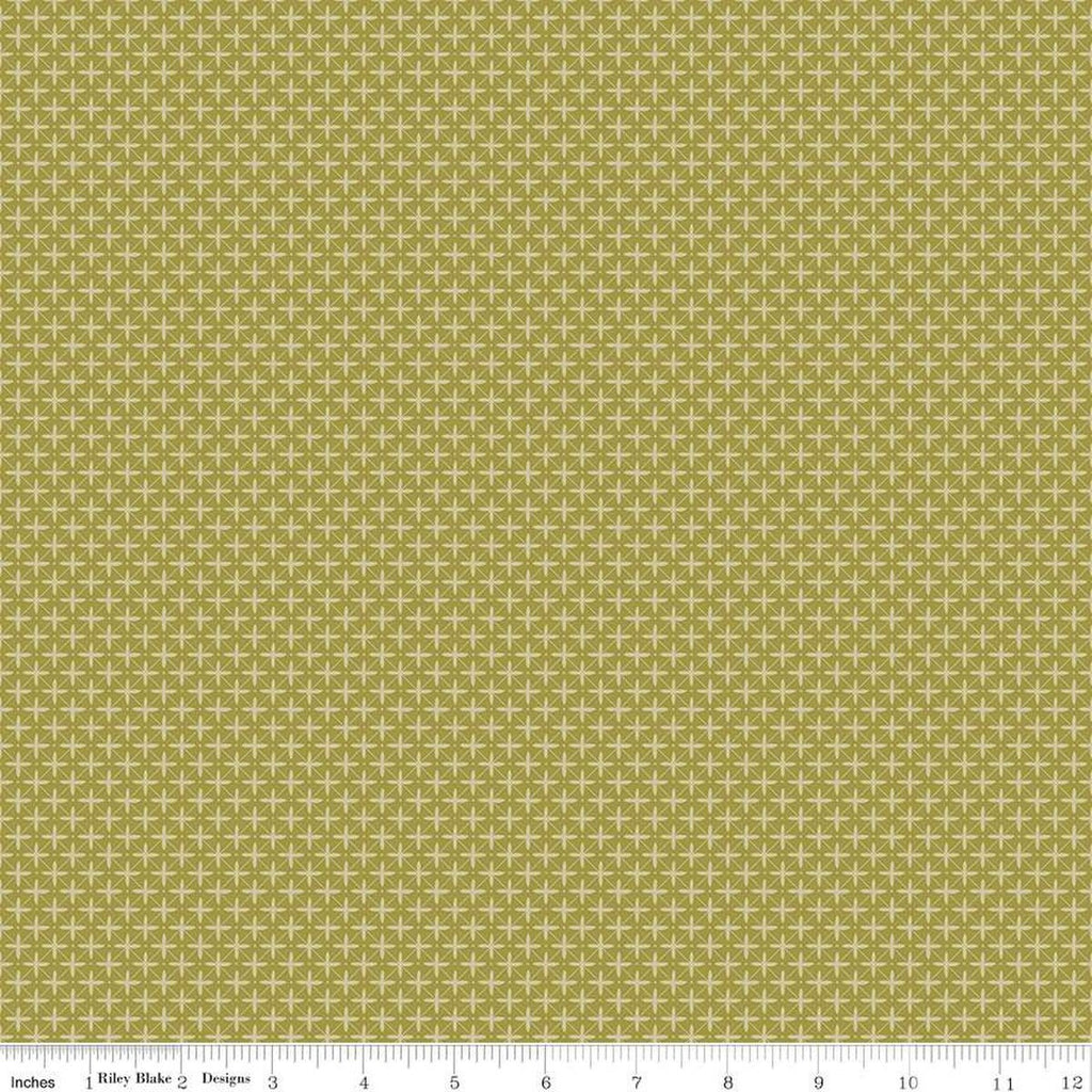 Fat Quarter End of Bolt - CLEARANCE Flora No. 6 Geometric C14464 Green by Riley Blake Designs - Diagonal Cross Dots - Quilting Cotton Fabric