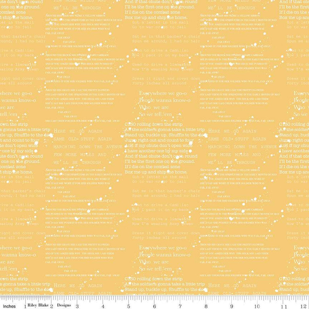CLEARANCE Coming Home Cadence C14422 Yellow by Riley Blake Designs - Armed Forces Text Patriotic - Quilting Cotton Fabric