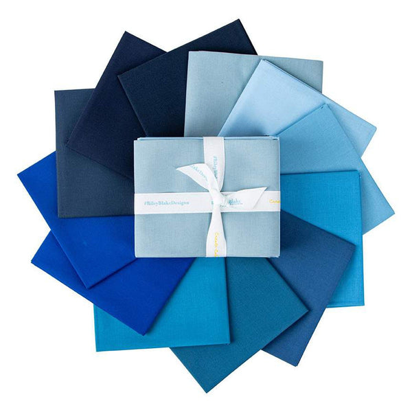 SALE Confetti Cottons Blue Fat Quarter Bundle 12 pieces - Riley Blake Designs - Pre cut Precut - Solids - Quilting Cotton Fabric