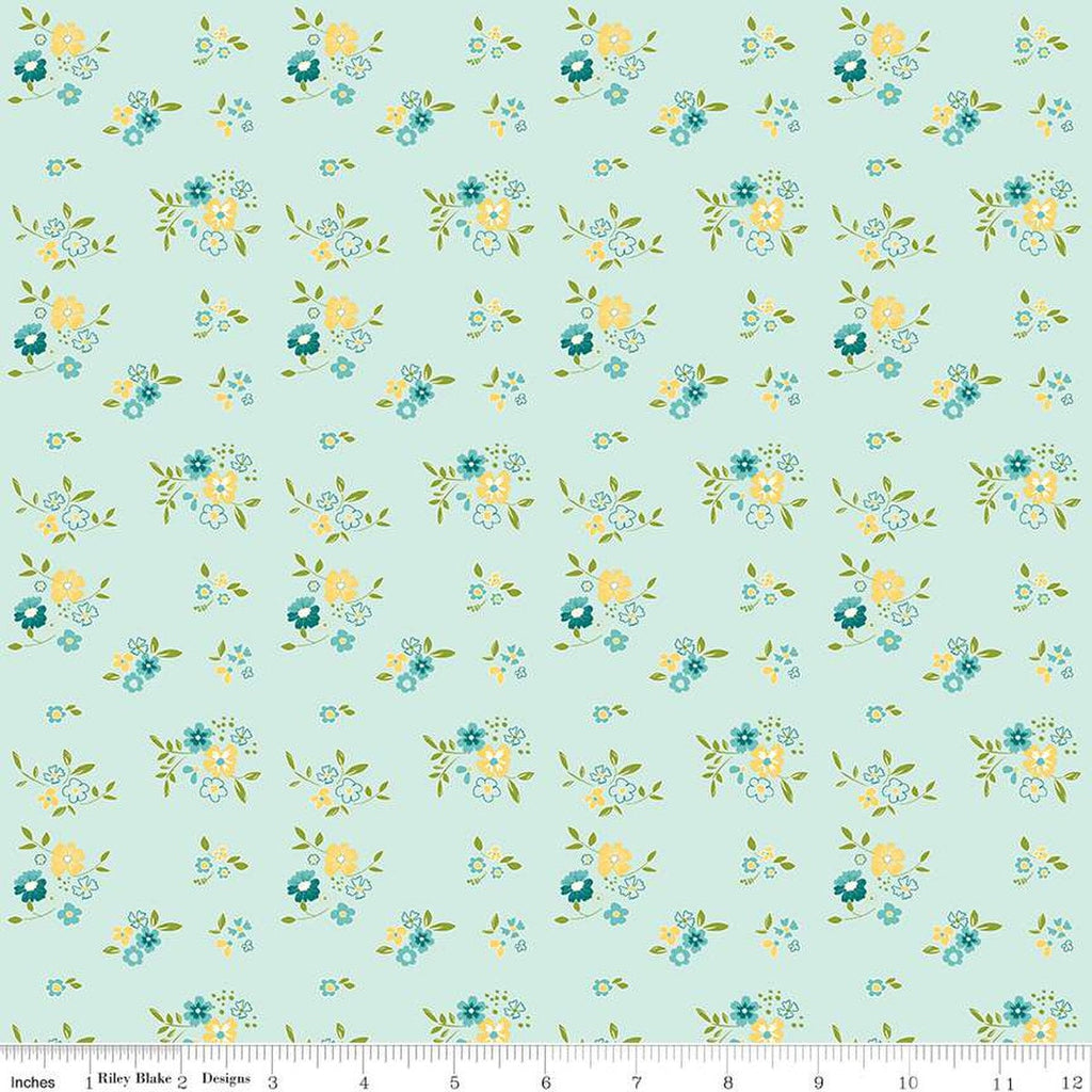 SALE Spring's in Town Bouquets C14213 Sky - Riley Blake Designs - Floral Flowers - Quilting Cotton Fabric