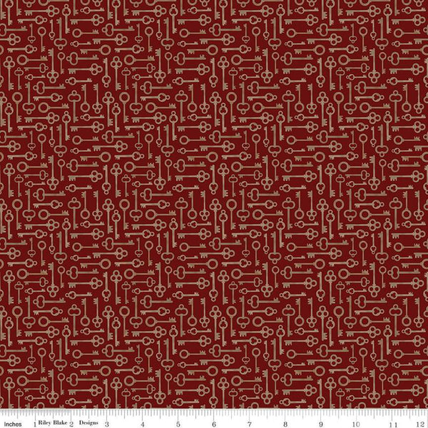 SALE Huckleberry Saltbox Keys C14357 Mahogany by Riley Blake Designs - Quilting Cotton Fabric