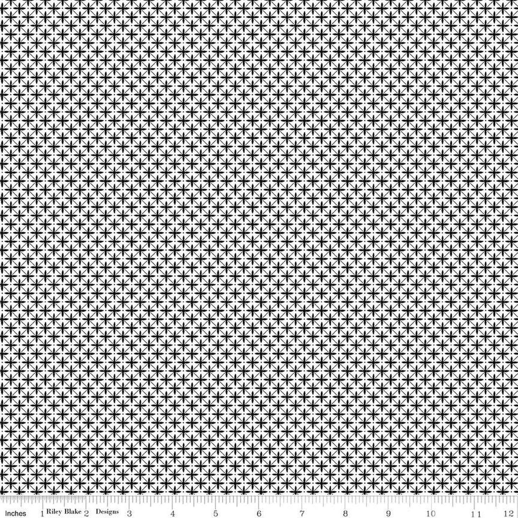 29" End of Bolt - Flora No. 6 Geometric C14464 Black by Riley Blake Designs - Diagonal Grid Criss-Cross Dots - Quilting Cotton Fabric