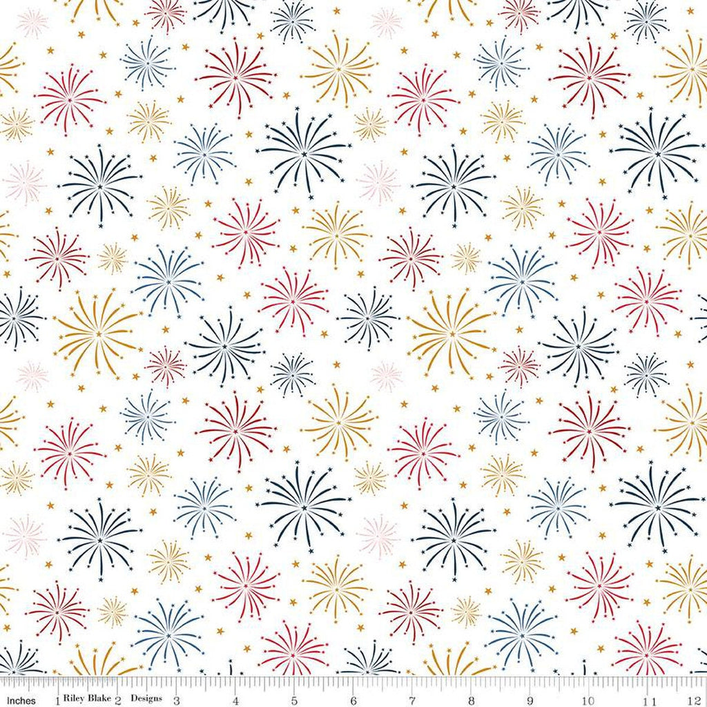 Sweet Freedom Fireworks SC14412 Cloud SPARKLE - Riley Blake Designs - Patriotic Gold SPARKLE - Quilting Cotton Fabric