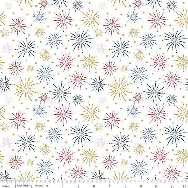 Sweet Freedom Fireworks SC14412 Cloud SPARKLE - Riley Blake Designs - Patriotic Gold SPARKLE - Quilting Cotton Fabric