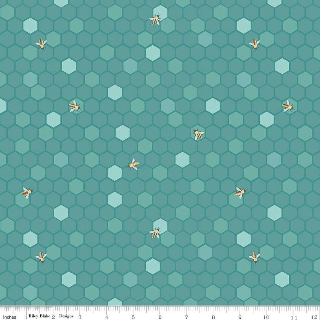 SALE Sunshine and Sweet Tea Honeycomb C14321 Teal by Riley Blake - Tone-on-Tone Hexagons Geometric  Bees - Quilting Cotton Fabric