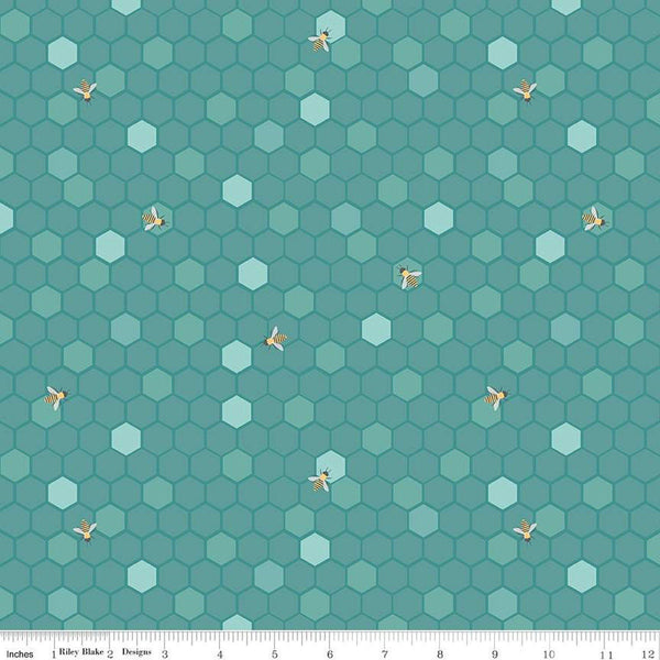 SALE Sunshine and Sweet Tea Honeycomb C14321 Teal by Riley Blake - Tone-on-Tone Hexagons Geometric  Bees - Quilting Cotton Fabric