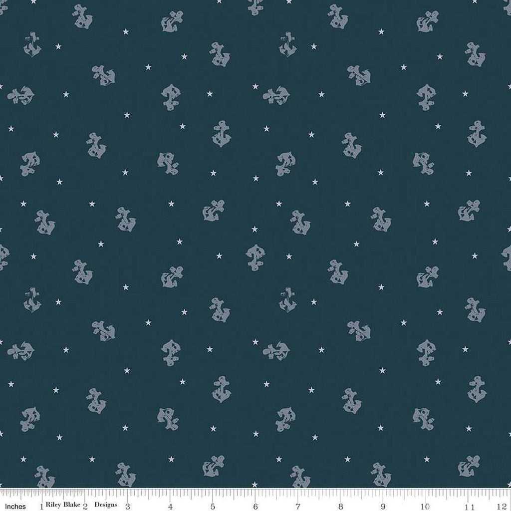 SALE Coming Home Naval Defenders C14432 Navy by Riley Blake Designs - Armed Forces Patriotic Anchors - Quilting Cotton Fabric