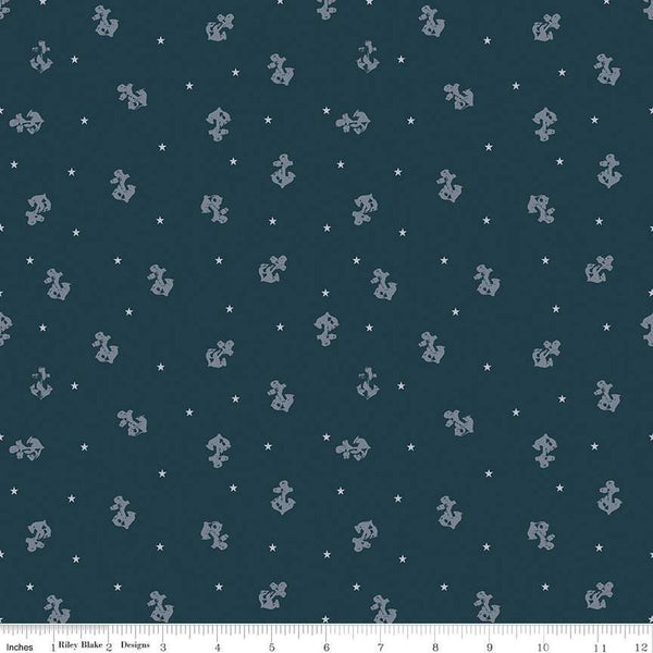 SALE Coming Home Naval Defenders C14432 Navy by Riley Blake Designs - Armed Forces Patriotic Anchors - Quilting Cotton Fabric