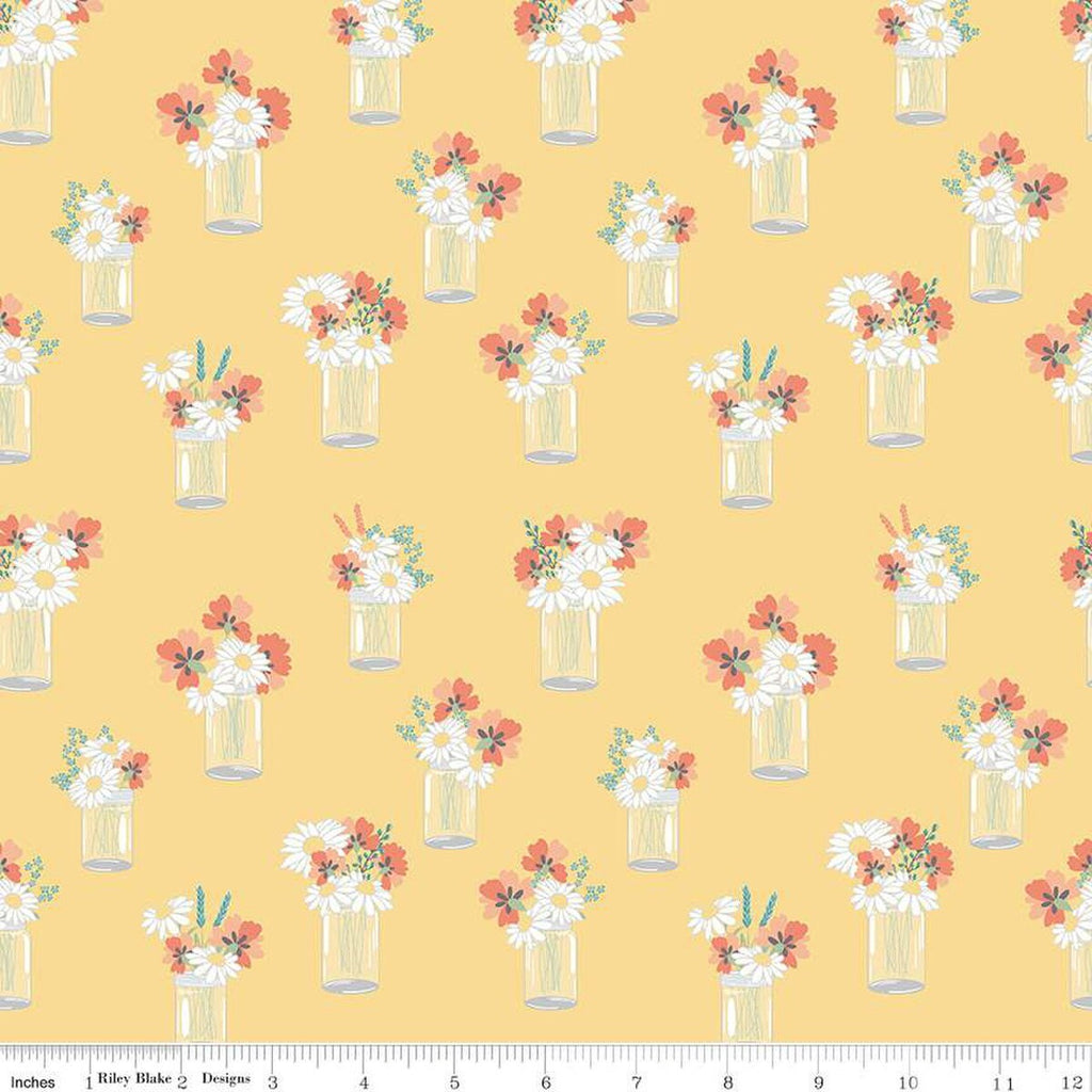 SALE Sunshine and Sweet Tea Mason Jar Bouquets C14322 Sunshine by Riley Blake Designs - Floral Flowers - Quilting Cotton Fabric