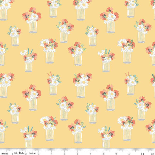 SALE Sunshine and Sweet Tea Mason Jar Bouquets C14322 Sunshine by Riley Blake Designs - Floral Flowers - Quilting Cotton Fabric