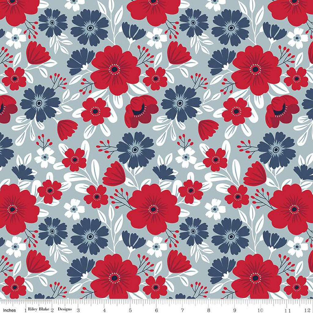 SALE American Beauty Main C14440 Storm by Riley Blake Designs - Patriotic Floral Flowers - Quilting Cotton Fabric