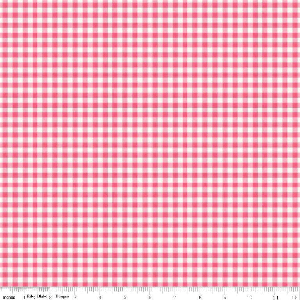 24" End of Bolt - Picnic Florals PRINTED Gingham C14614 Pink by Riley Blake Designs - Pink/Cream Checks - Quilting Cotton Fabric