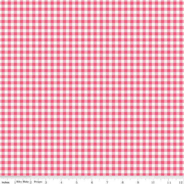 24" End of Bolt - Picnic Florals PRINTED Gingham C14614 Pink by Riley Blake Designs - Pink/Cream Checks - Quilting Cotton Fabric