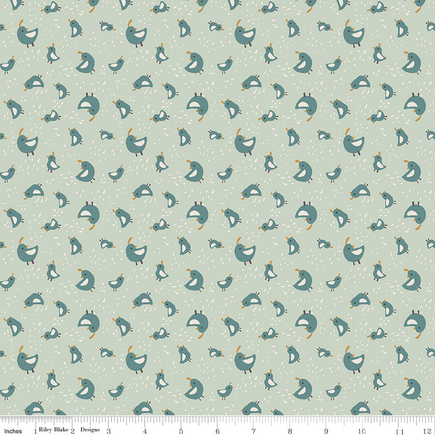 Elmer and Eloise Quail C14243 Tea Green by Riley Blake Designs - Birds Outdoors - Quilting Cotton Fabric