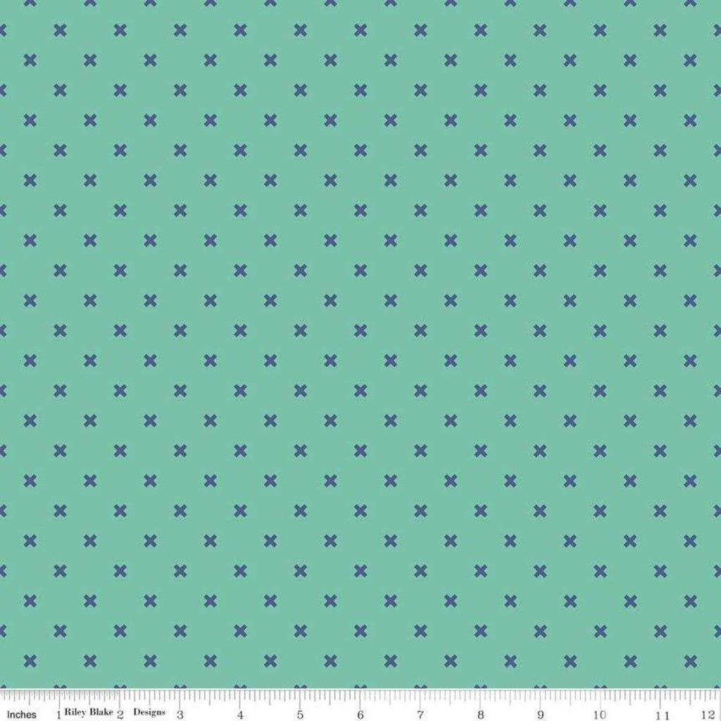 SALE Bee Basics Basic X C6410 Teal by Riley Blake Designs - Xs - Lori Holt - Quilting Cotton Fabric