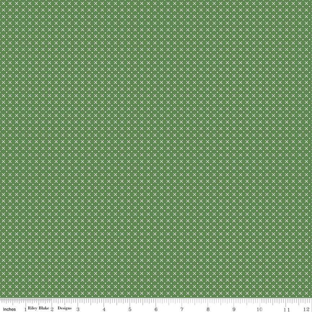 SALE Tulip Cottage Stitches C14267 Green by Riley Blake Designs - Geometric Xs Dots - Quilting Cotton Fabric