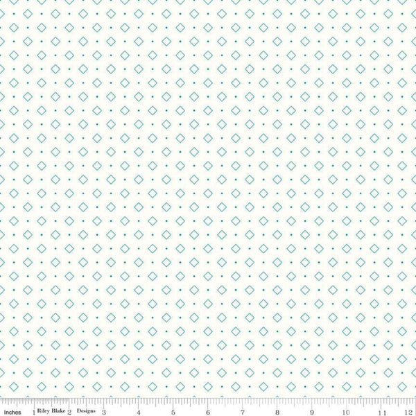 SALE Bee Backgrounds Diamond C6386 Turquoise - Riley Blake Designs - Geometric Diamonds Dots Off White - Lori Holt - Quilting Cotton Fabric