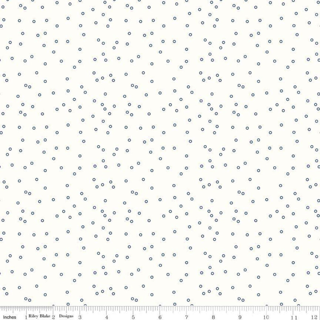 SALE Bee Backgrounds Tiny Circle C6384 Blue - Riley Blake - Circles Off White - Lori Holt - Quilting Cotton Fabric