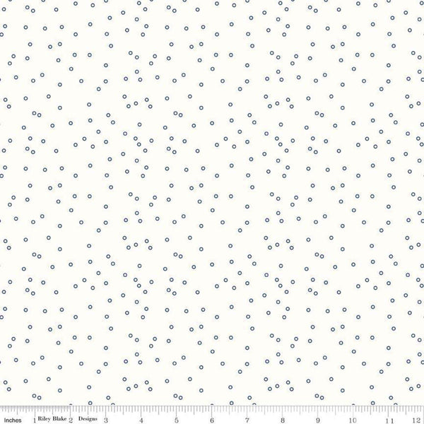 SALE Bee Backgrounds Tiny Circle C6384 Blue - Riley Blake - Circles Off White - Lori Holt - Quilting Cotton Fabric
