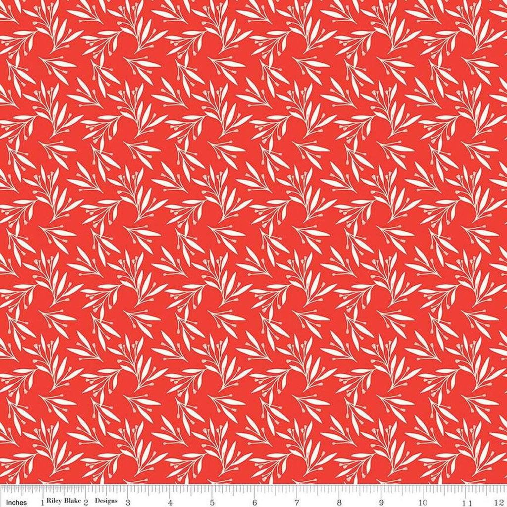 SALE Feed My Soul Leaves C14554 Red by Riley Blake Designs - Leaf Sprigs Berries - Quilting Cotton Fabric