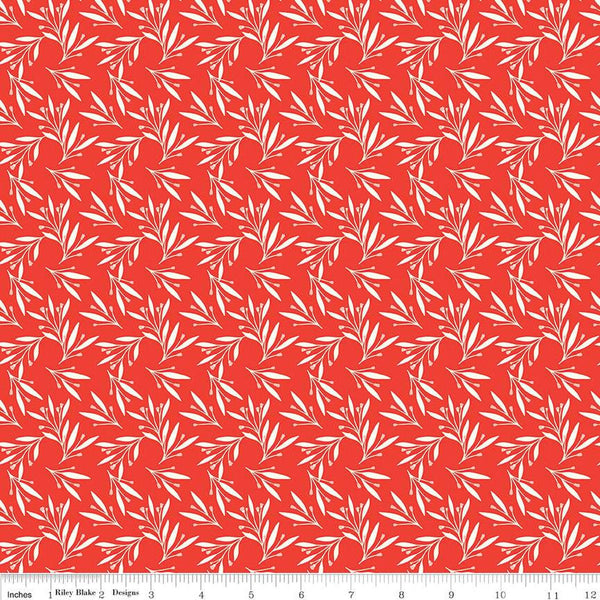 SALE Feed My Soul Leaves C14554 Red by Riley Blake Designs - Leaf Sprigs Berries - Quilting Cotton Fabric