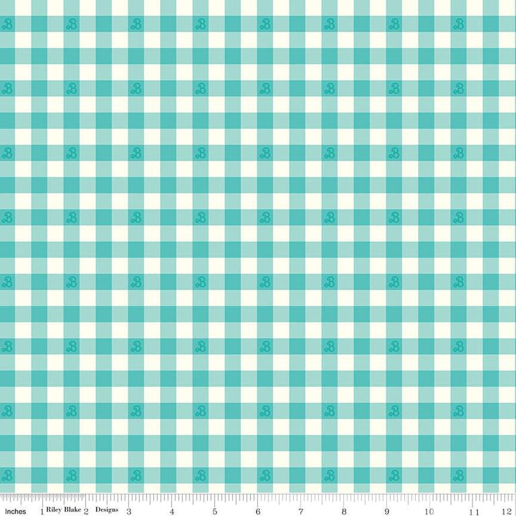SALE Barbie World Barbie PRINTED Gingham CD15024 Teal - Official Licensed Product - Official Licensed Product - Quilting Cotton Fabric