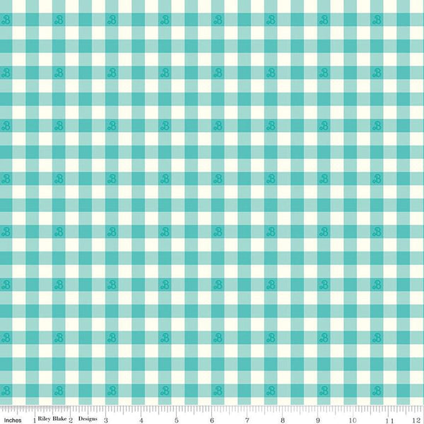 SALE Barbie World Barbie PRINTED Gingham CD15024 Teal - Official Licensed Product - Official Licensed Product - Quilting Cotton Fabric