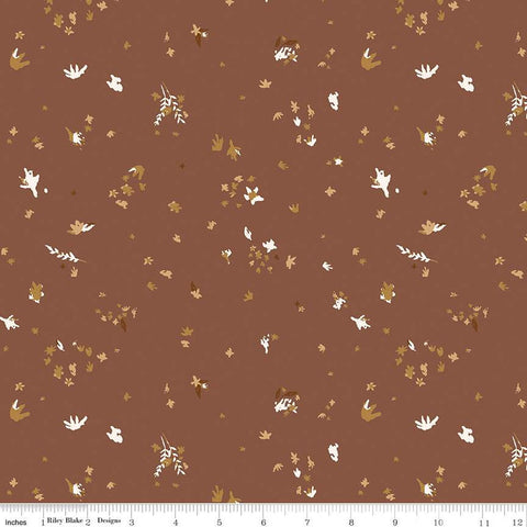 SALE Dancing Daisies Flicker C14543 Cinnamon by Riley Blake Designs - Leaves Flowers - Quilting Cotton Fabric