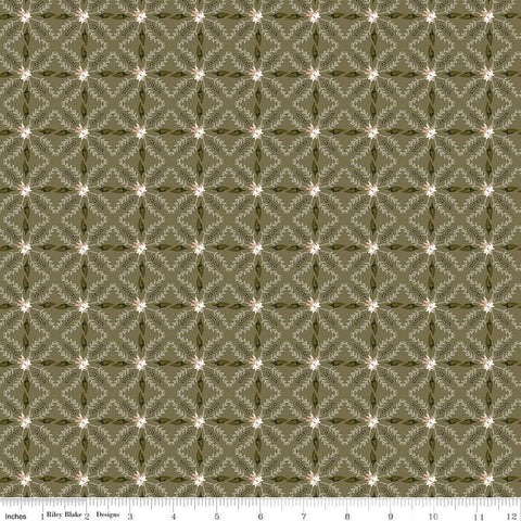 SALE Dancing Daisies Blooming Gingham C14544 Moss by Riley Blake Designs - Geometric Leaves Flowers - Quilting Cotton Fabric