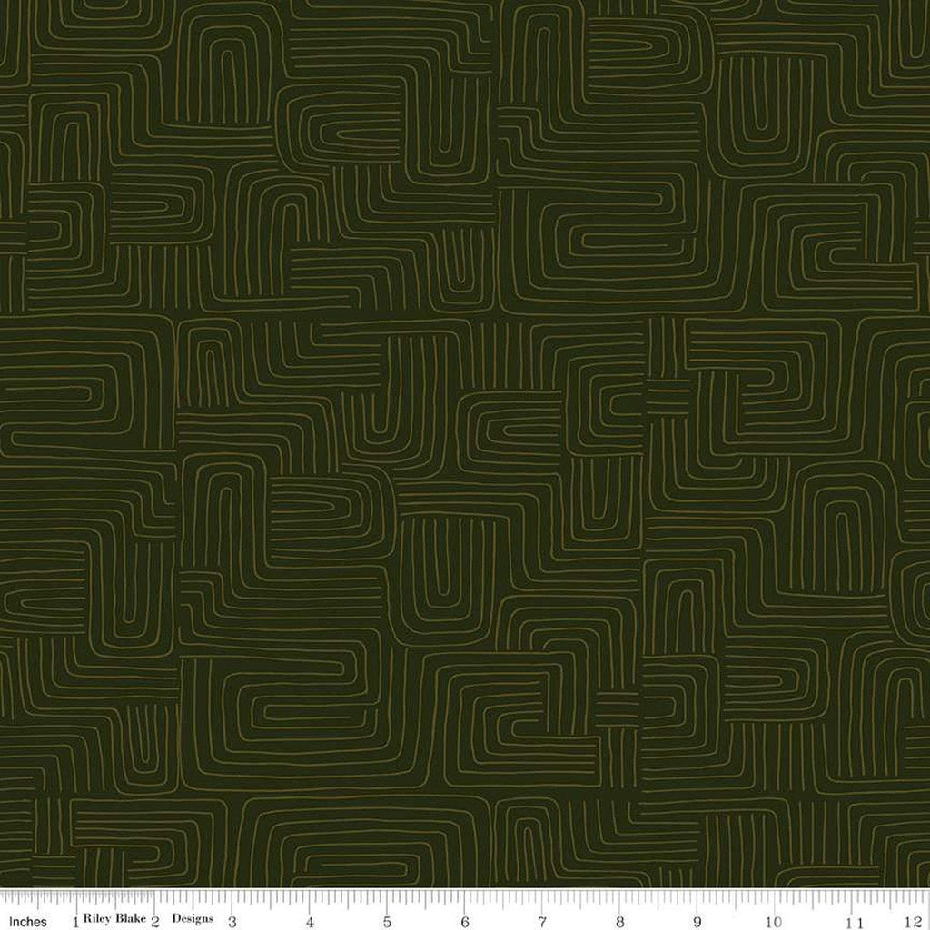 SALE Dancing Daisies Wayward C14546 Chive - Riley Blake Designs - Meandering Lines - Quilting Cotton Fabric