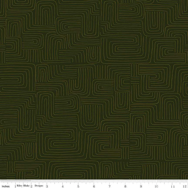 SALE Dancing Daisies Wayward C14546 Chive - Riley Blake Designs - Meandering Lines - Quilting Cotton Fabric