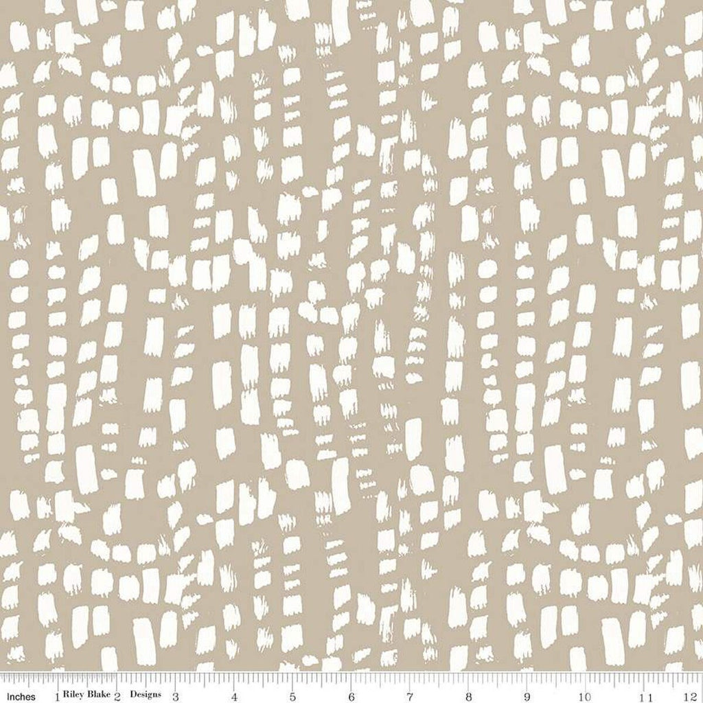 Blue Escape Coastal Texture C14514 Taupe - Riley Blake Designs - White Brush Strokes - Quilting Cotton Fabric