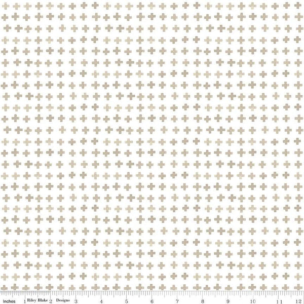 14" End of Bolt - Blue Escape Coastal Plus Sign C14515 Off White by Riley Blake Designs - Geometric - Quilting Cotton Fabric