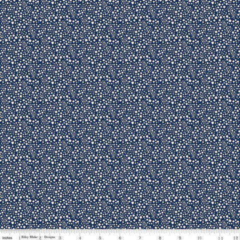 SALE Copacetic Starflower C14685 Midnight by Riley Blake Designs - Tiny White Blossoms - Quilting Cotton Fabric
